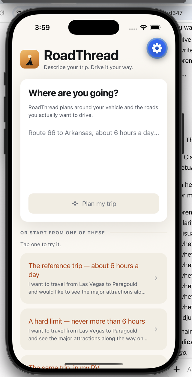 RoadThread app interface
