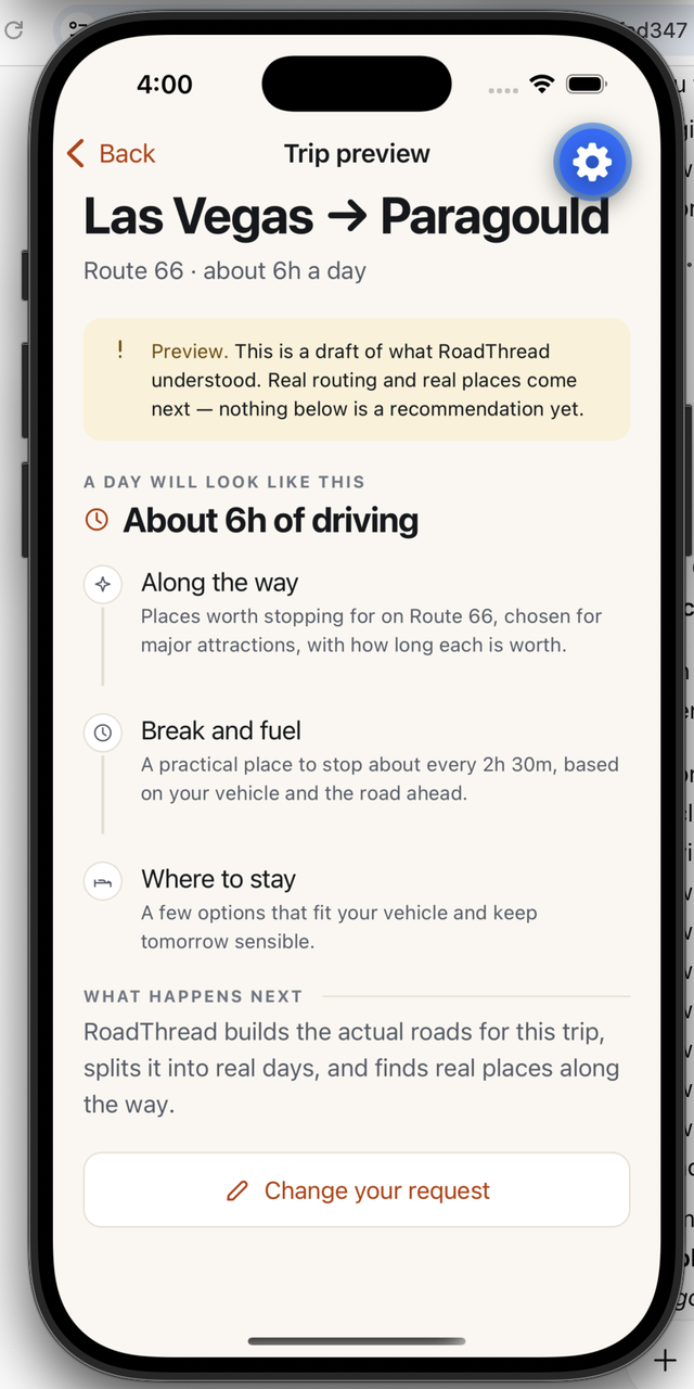 RoadThread app interface